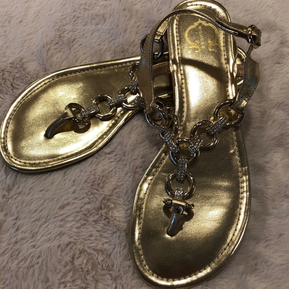 Wonder gold rhinestone T strap sandals
